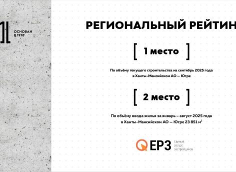 ​ДСК-1 занимает второе место в рейтинге застройщиков Югры по объему ввода жилья